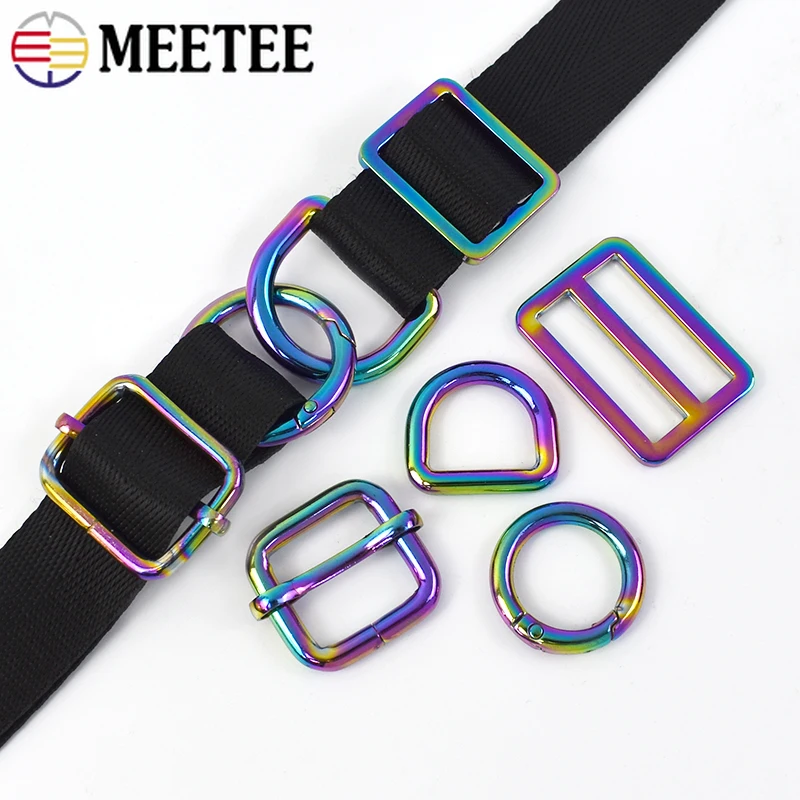 Meetee 10 pz arcobaleno fibbie in metallo Tri Glide Slider O D anello regolare chiusura borsa cinghia connettore cintura gancio accessori Hardware