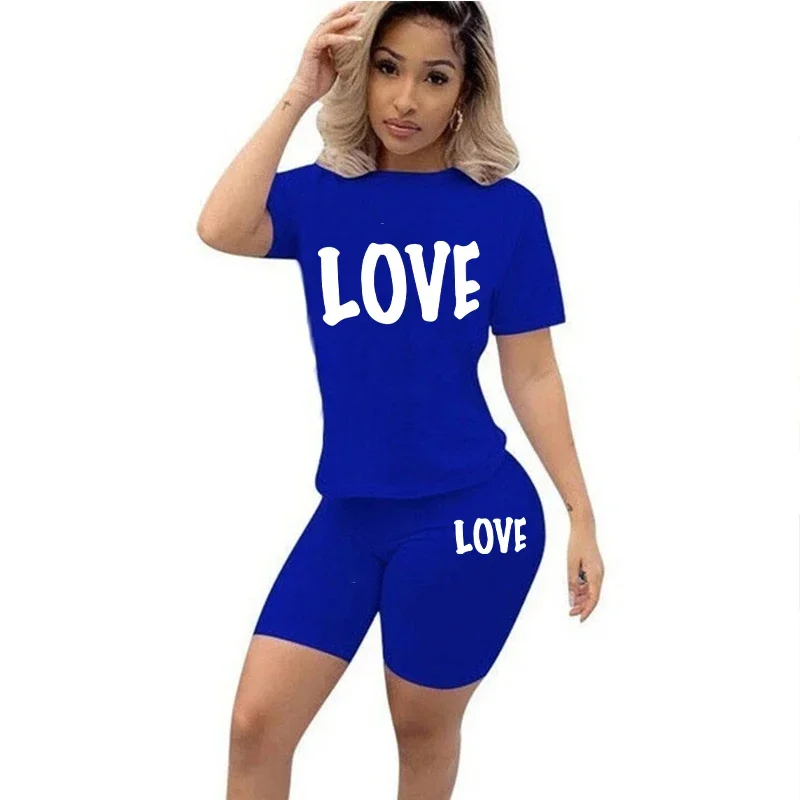 

Summer Ladies O-Neck Slim Fit T-shirt Printting Bodycon Streetwear Casual 2 Piece Set Elegant Women Jogging Sports Outfits