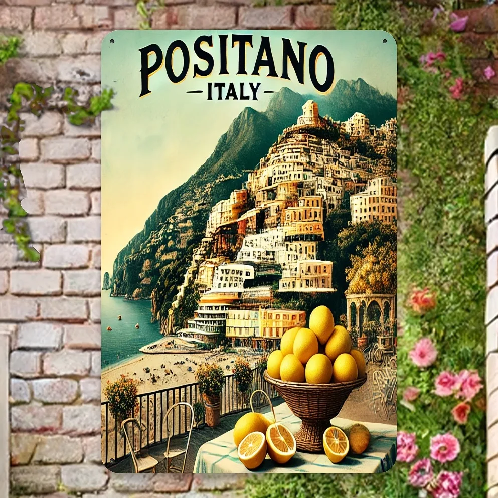 1PC Positano Italien Zitronen-Metallschild | Vintage Eisen Wandkunst für Küchendekoration |   Humorvolles, mediterran inspiriertes Geschenk