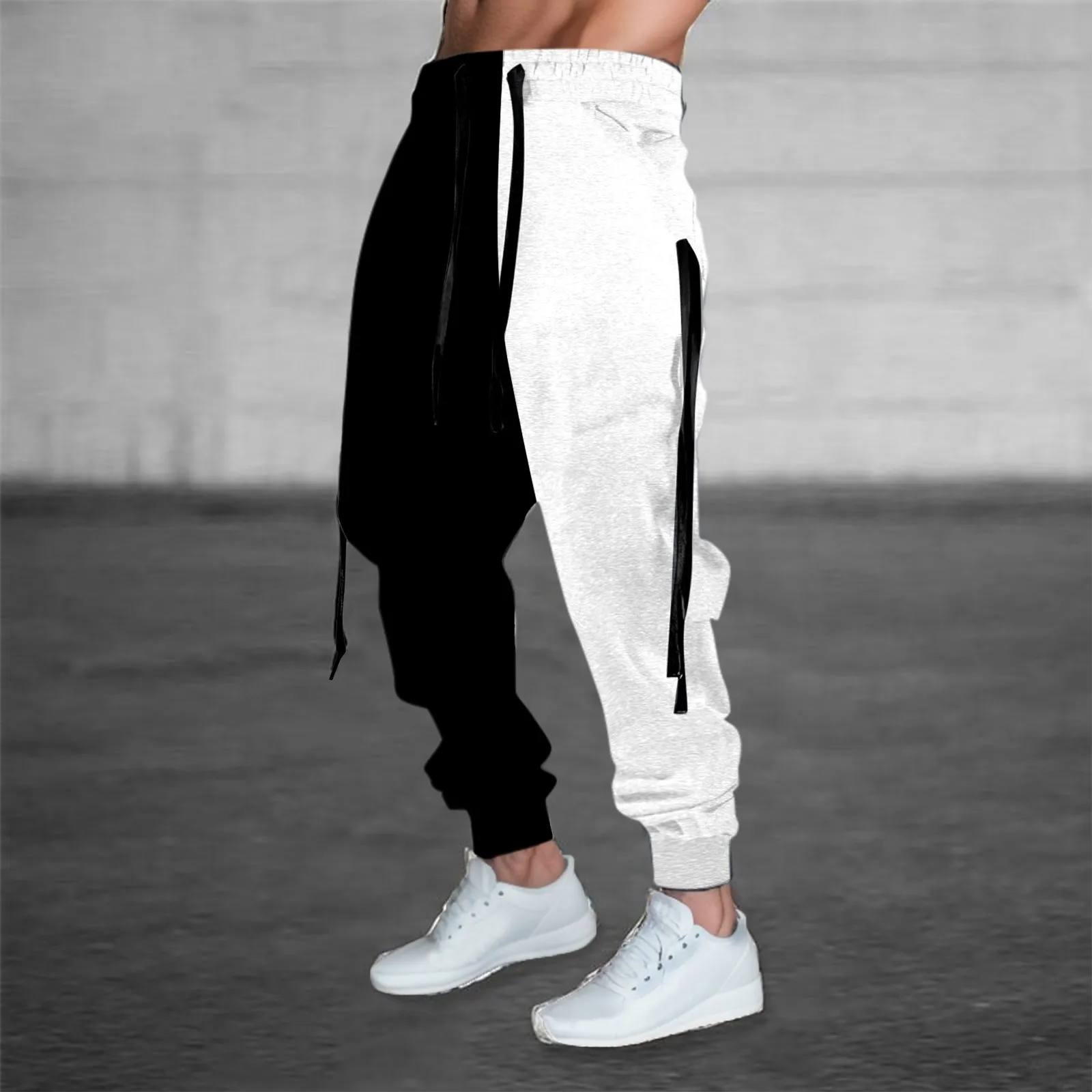 Youth Casual Pants 4 Season Black And White Color Pattern Sweatpants Bandage Hip Hop Trouser Fashion Cargo Male Sportswear