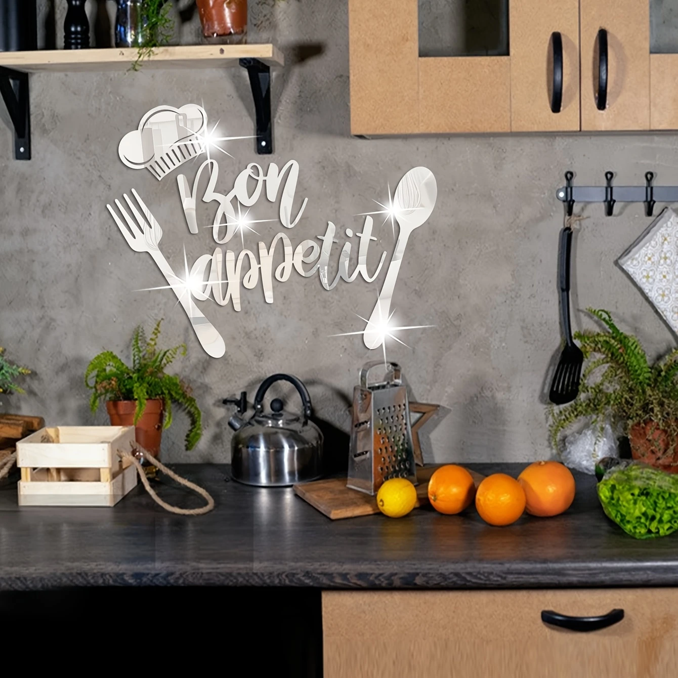 2D Acrylic Letter Mirror Wall Stickers Kitchen Decor Delicious Envelope & Knife Fork Decal Paper Home Moving House Decoration