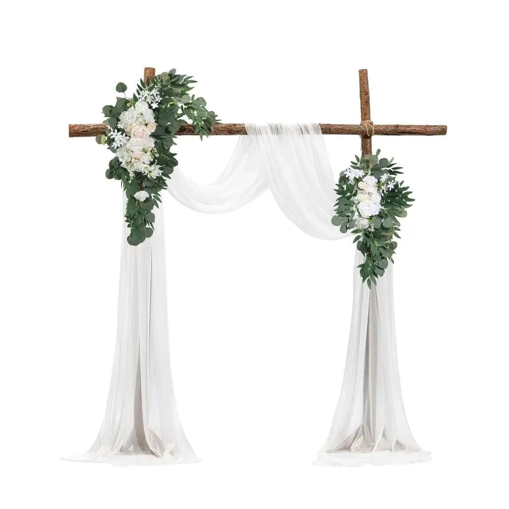 

Artificial for wedding Arch Flowers Decoration Kit Set of 4 21FT White Draping Fabric Backdrop