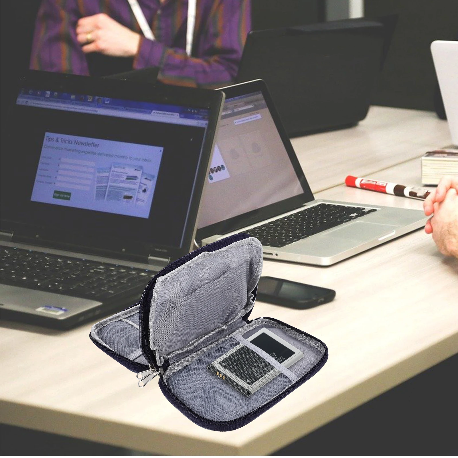 

Digital Accessories Organizer Bag SSD Case Earphone Travel Storage Cable 2 Layer Gray Protect Dust Scratch Practical