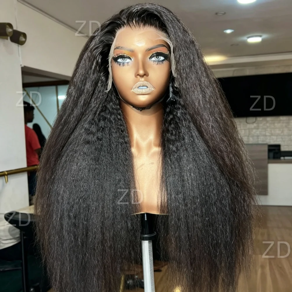 

Soft Black Pre-plucked 26" Yaki Straight 180 Density Glueless Synthetic 13X4 Lace Front Wig For Women Baby Hair Daily
