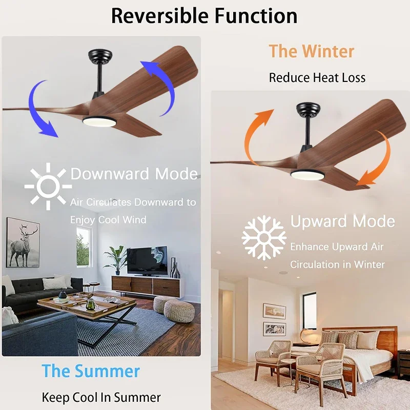 52 inch walnut ceiling fan, remote control with adjustable light, 3 fan blades reversible DC motor ceiling fan