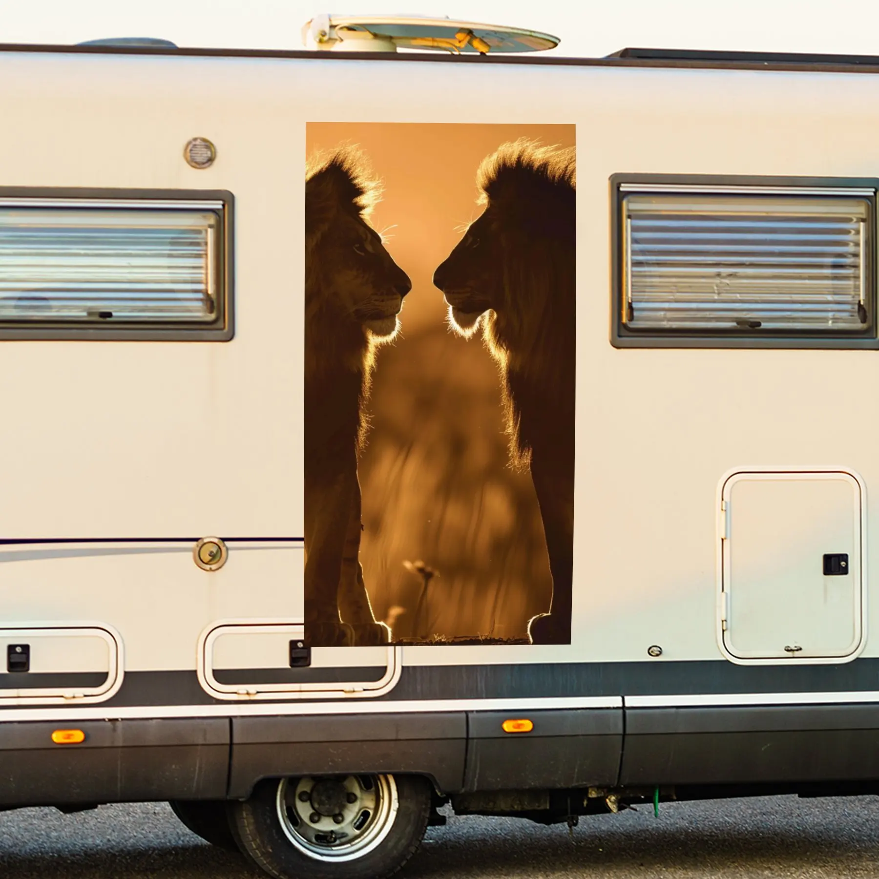 

Два льва, вид сбоку, наклейка на дверь автомобиля для дома на колесах, ПВХ, самоводонепроницаемая палка, яркие внешние аксессуары для автомобиля, декор, защита подарка