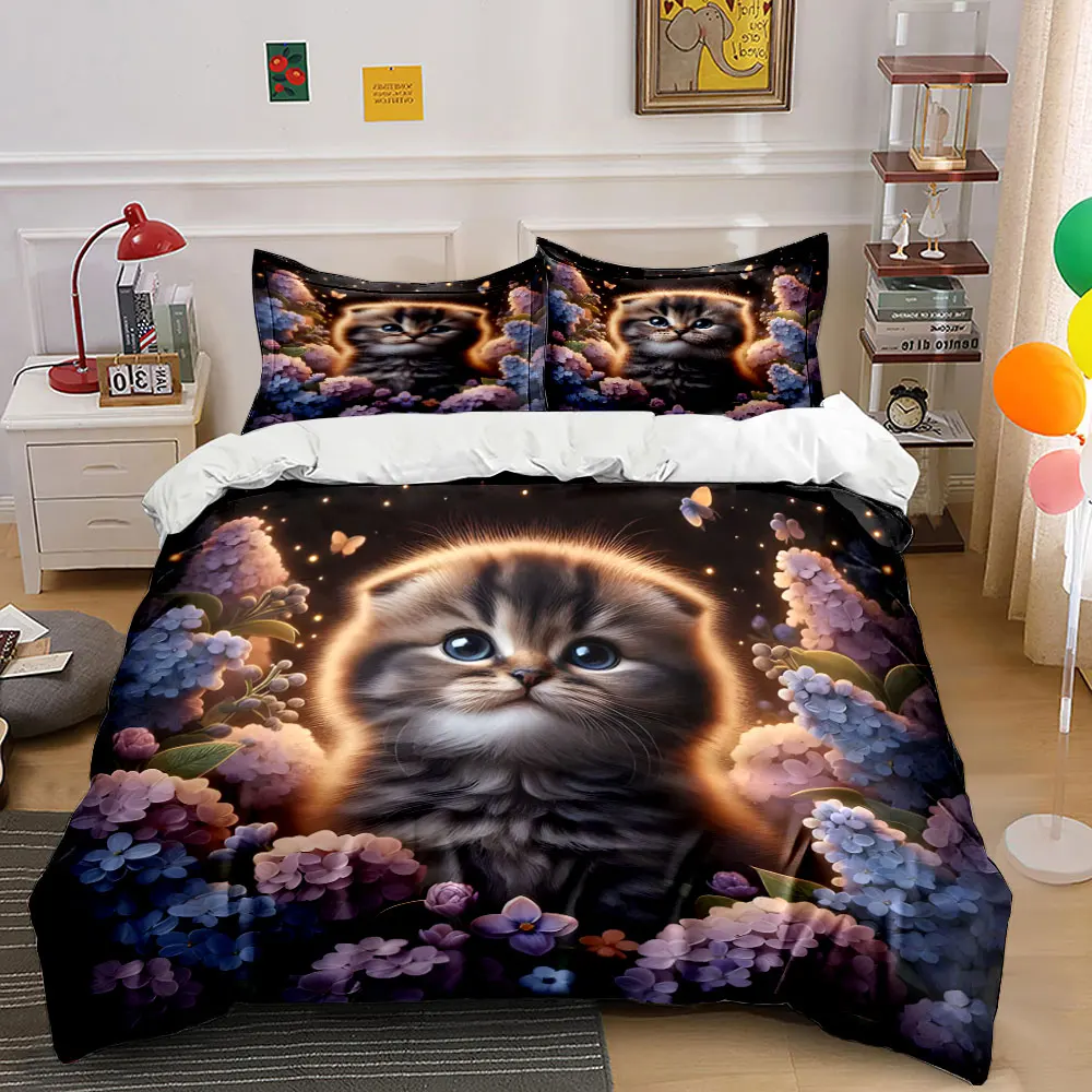 Flowers Surrounded by Dreamy Glow Print Bedding Set 1 Duvet Cover 2 Pillowcases for Adult and Children Luxury Gift Full Size