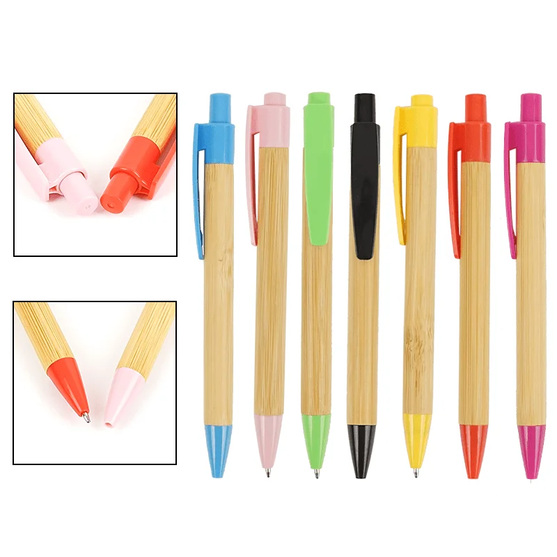 8/16/24 Pcs Press Bamboo Ballpoint Pens, 1.0mm Smooth Writing Nib, Multi Color Bulk Office Promotional Gift Pens