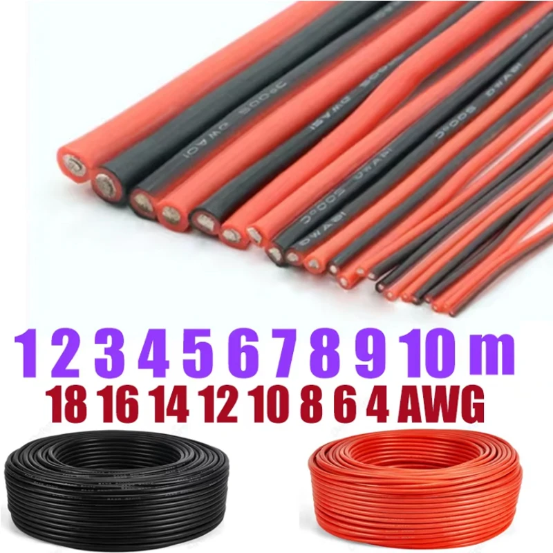 Heat Resistant Silicone Wire 18 16 14 12 10 8 6 4 Gauge Solar Panel Electrical Wire for Car Controller Inverter Auto LED Light