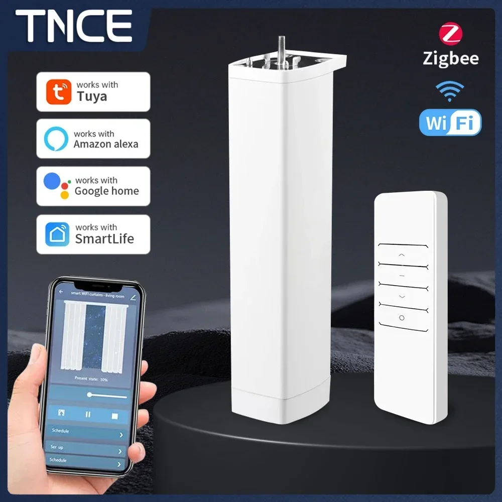 TNCE Tuya Wifi/Zigbee Electric Curtain Shutter Motor with RF Remote 22.5CM APP Control Alexa Google Home Assistant SmartThings