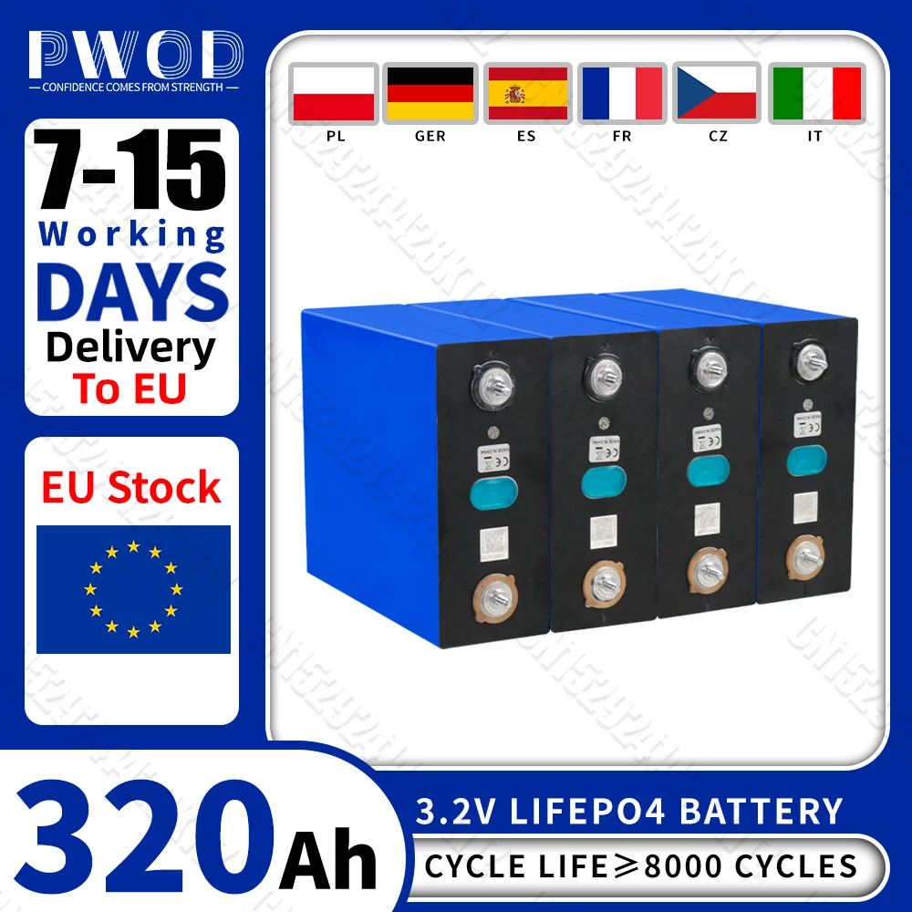 Lifepo4-Batterie 320 Ah 3,2 V brandneue 8000 Zyklen wiederaufladbare Batterien DIY 12 V 24 V 48 V RV