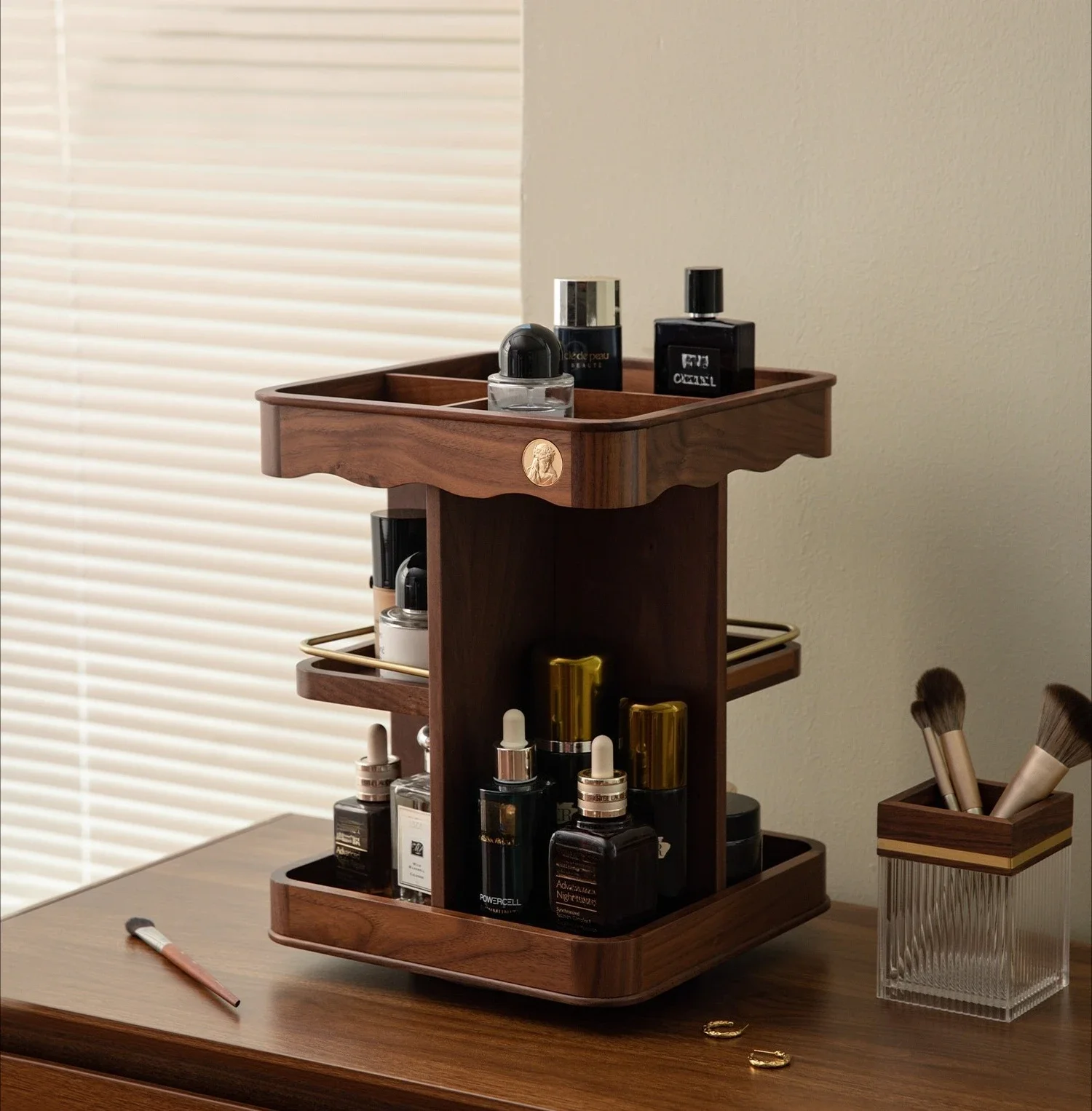 Cosmetics storage box desktop wooden premium rotating storage rack