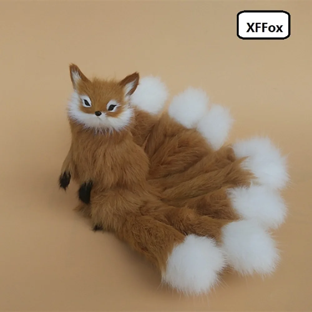 cute real life yellow fox model plastic&furs simulation nine-tail squating fox gift about 23x16cm xf2313