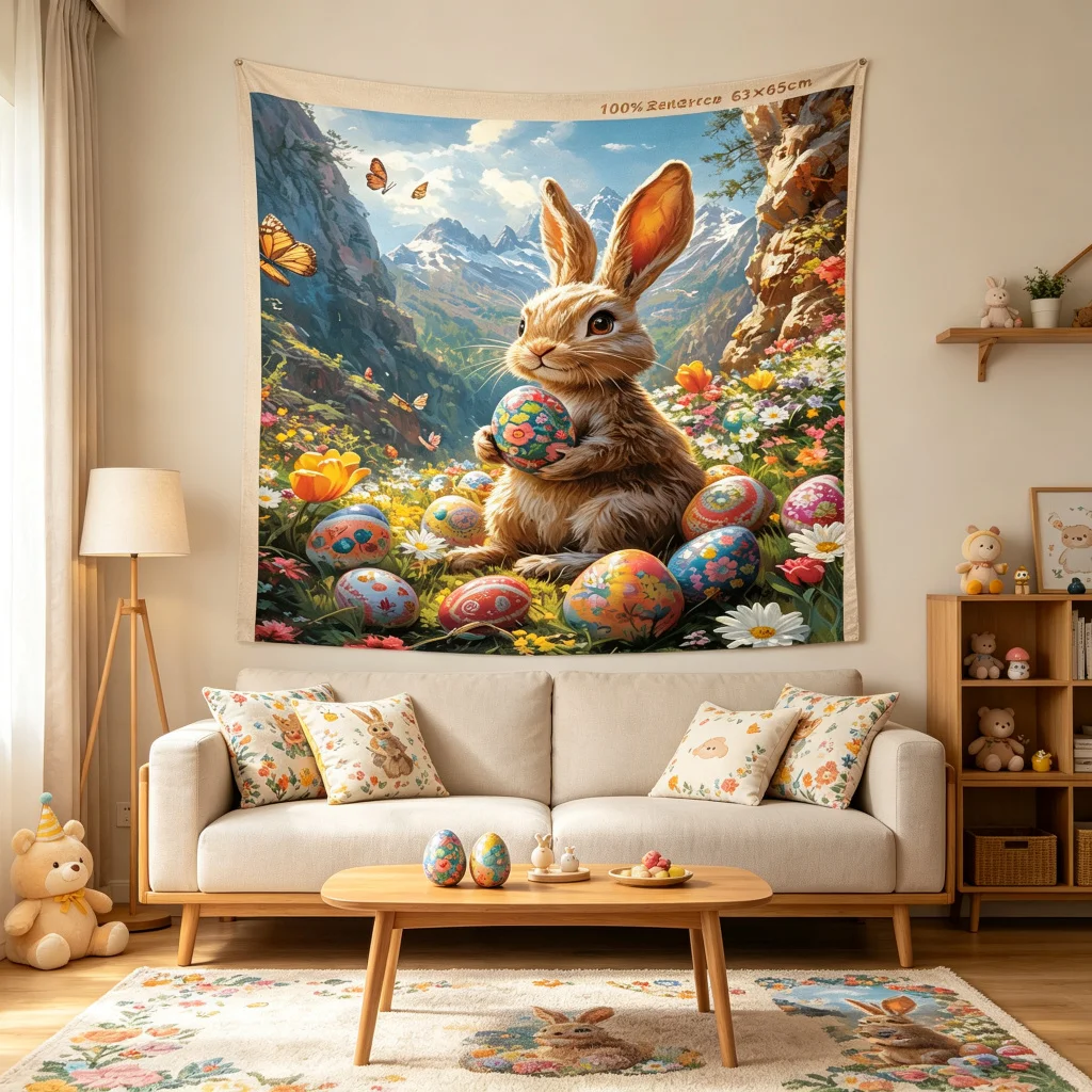 1PC Easter Rabbit Egg Art Print Backdrop Banner, Bedroom Living Room Photo Background, Polyester, Home Decor, Wall Art