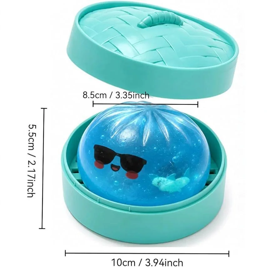 Glitzer-Hai-Dumplings: Weiches, langsam rückfederndes Mini-Brötchen-Fidget-Spielzeug mit Dampfgarer – zum Kneifen und Spielen