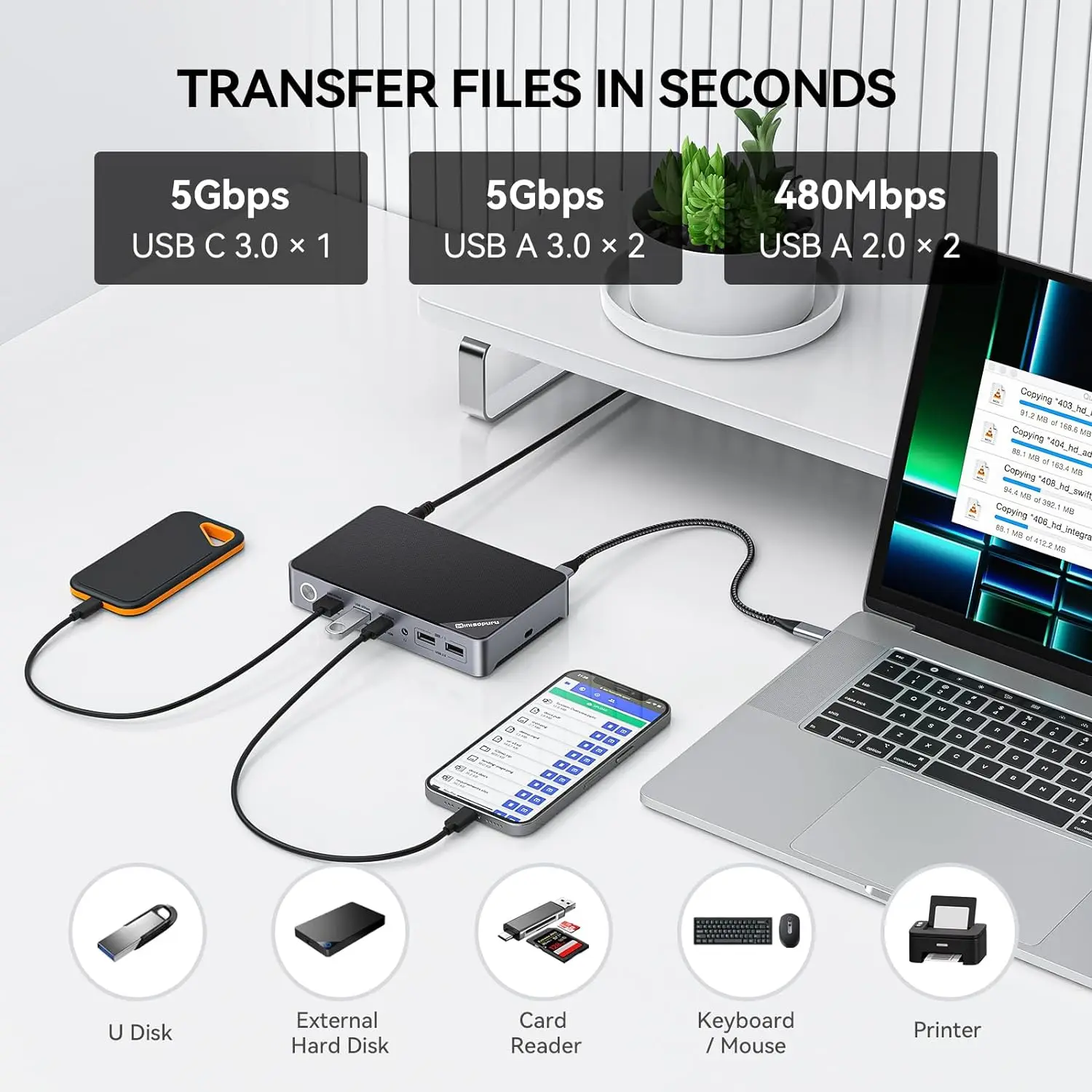 Imagem -05 - Minisopuru-docking Station Displaylink Monitor Duplo Carregamento 15w Dual 2k60hz Hdmi Usb c Hub para Macbook m3 m2 m1 Windows