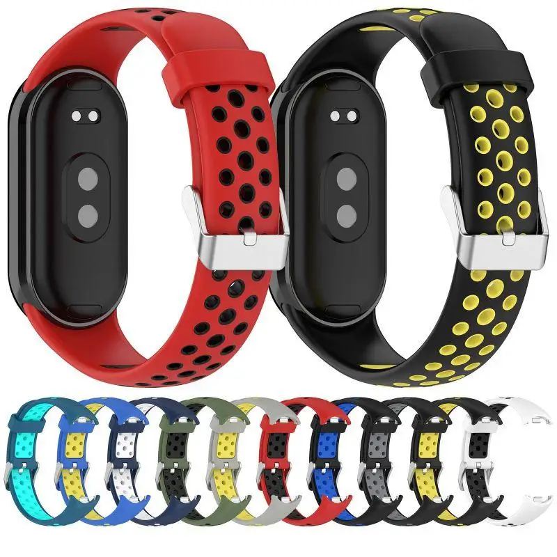 Correa bicolor de silicona para Xiaomi Mi Band 9 8, pulsera transpirable de repuesto para reloj inteligente Mi Band 9 8, NFC