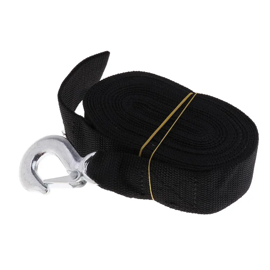 Black Winch Trailer Replacement Strap With Heavy Duty Hook for Boats