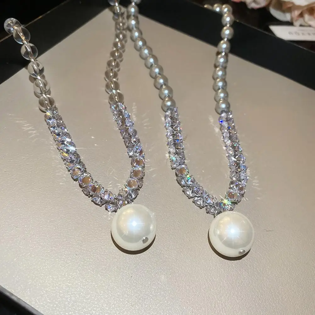 Элегантное жемчужное ожерелье, элегантное ожерелье из искусственного жемчуга для женщин, колье-чокер со стразами и бисером, кулон, ювелирные изделия для подружек невесты, чай