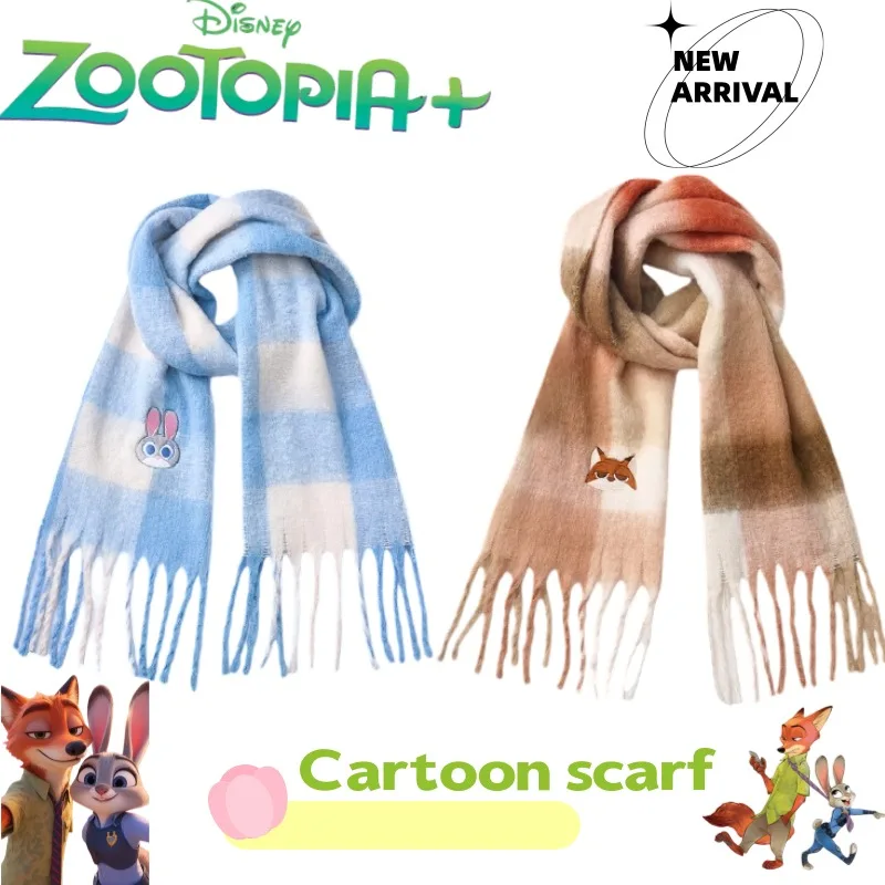Disney Zootopia Scarf Edition Judy Nick Regalo cálido bordado para mejores amigos, lindo, práctico y acogedor para cumpleaños de niñas