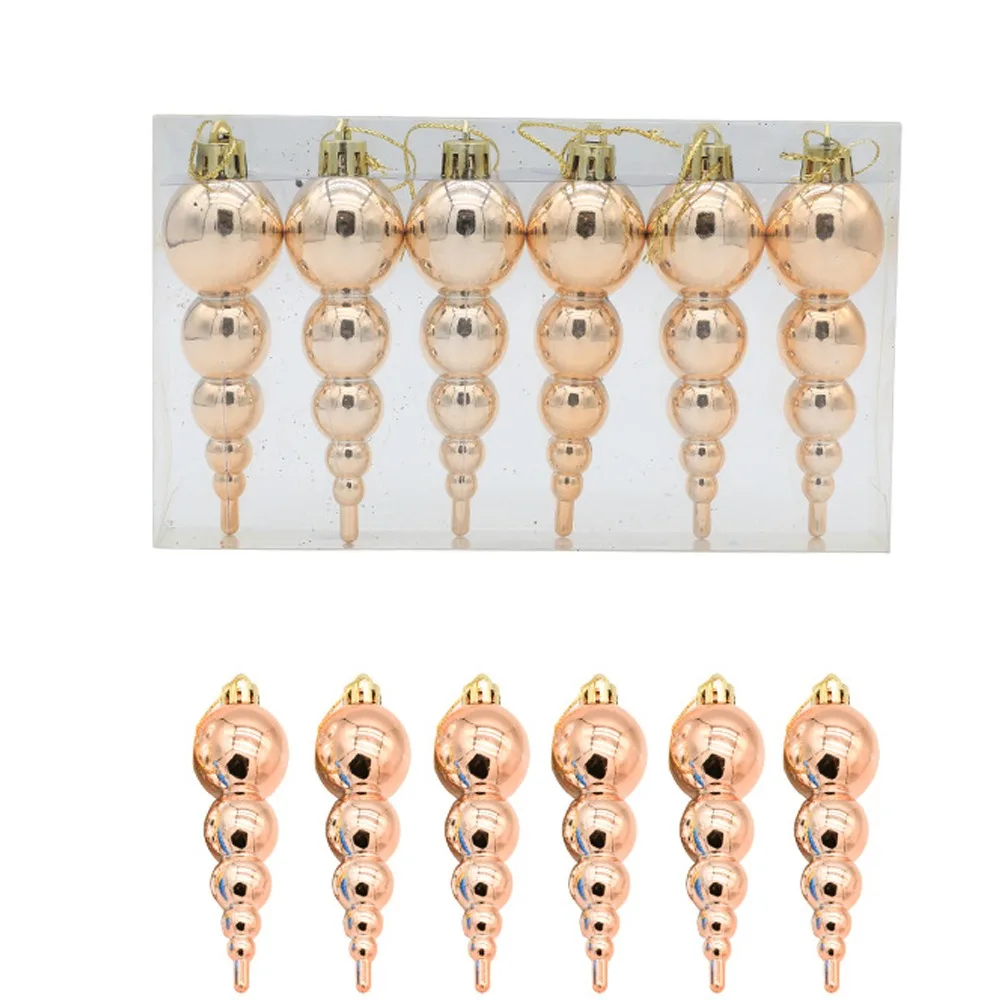 

6pcs Painted Christmas Gourd String Pendant Shatterproof Reusable Christmas Tree Hanging Balls Elegant Xmas Tree Ornaments