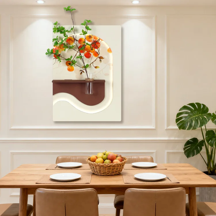 Cream-style Living Room Decor Sandstone Painting Hydroponic Greenery Lighting Hanging Ornaments High-end Restaurant Background