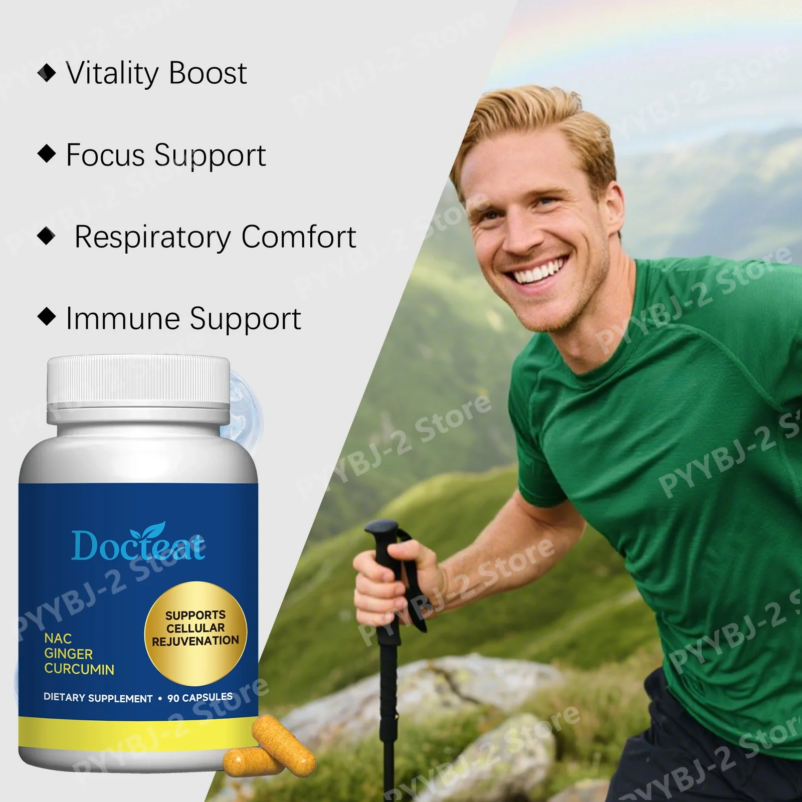 Curcumin Capsules with NAC and Ginger Supports Comfort and Balance, Immune Function Plant-based Formula, 90 CT