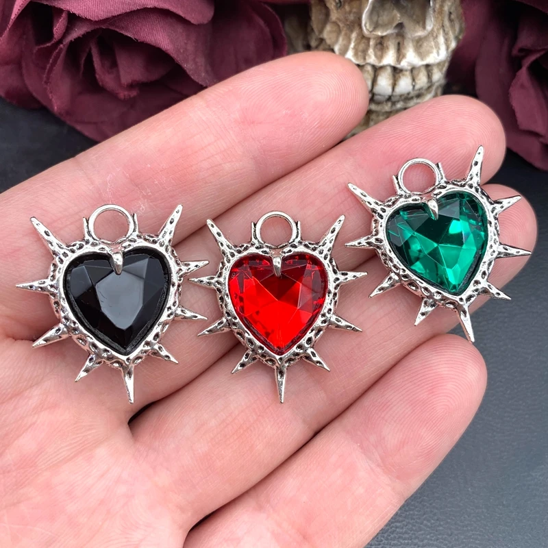 5pcs 30*29mm Goth Spiky Burning Heart Pendant Punk Thorn Heart Charms For Y2K Grunge DIY Jewelry Making Jewelry Craft Findings