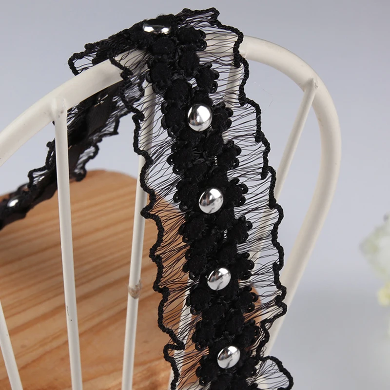 10Yards Rivet Beaded Mesh Lace Fabric Centipeded Ribbon Edge Trim Bridal Applique Skirt Splice DIY Sewing Decortion