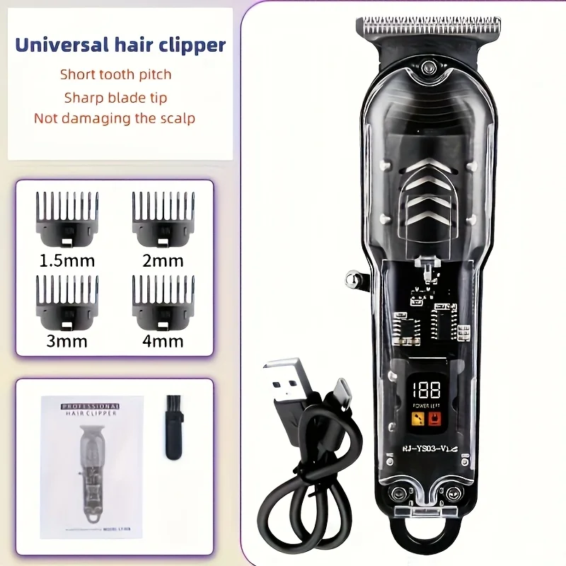 Men's Retro Transparent Electric Barber, with LCD Display Professional Beard Trimmer, High Power Hair Dryer, Father's Day Gift