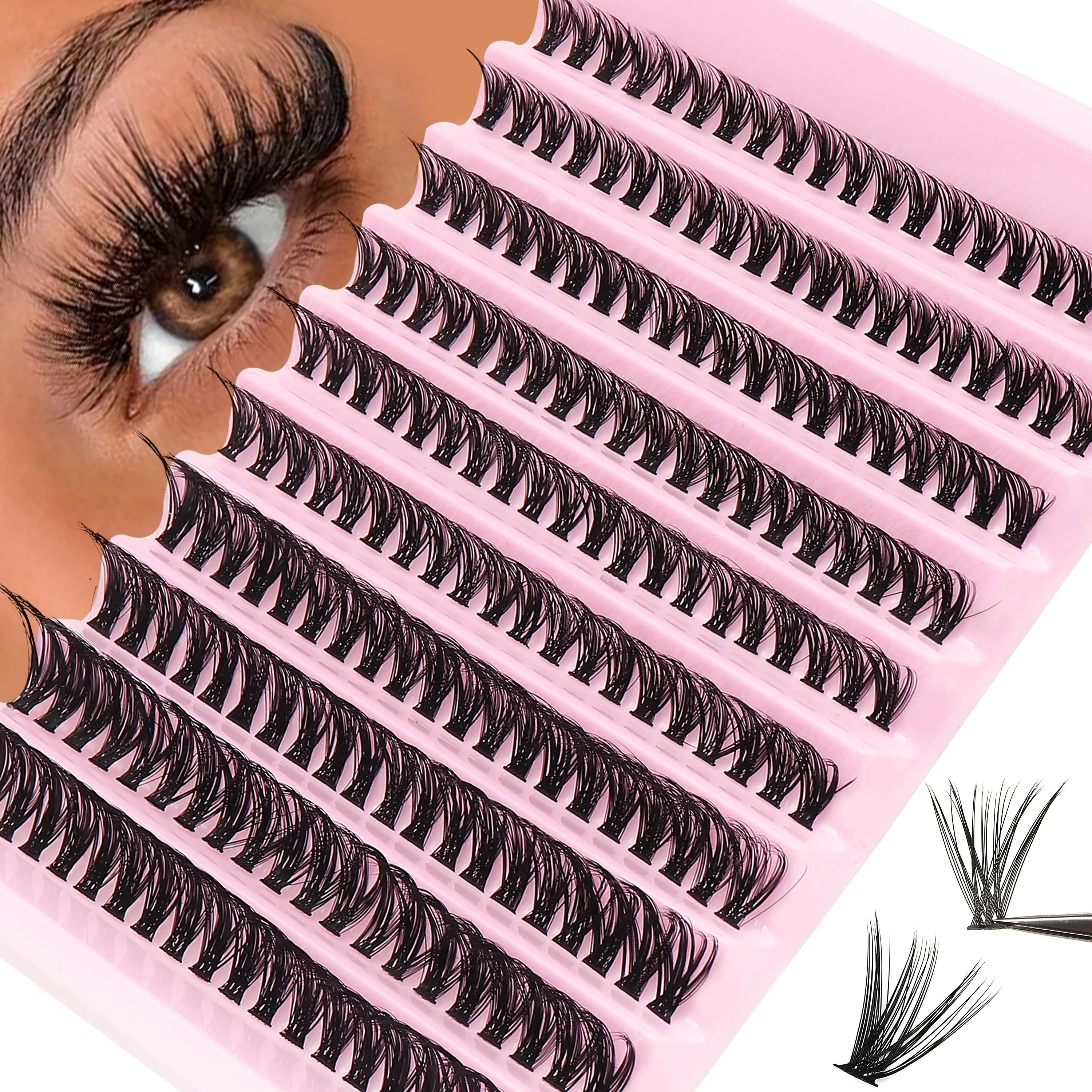 Diy Eyelash Extensions Kit - 200Pcs Natural Look D Curl Lash Clusters, Reusable, 0.05Mm Thickness,  Lengths 10-18Mm