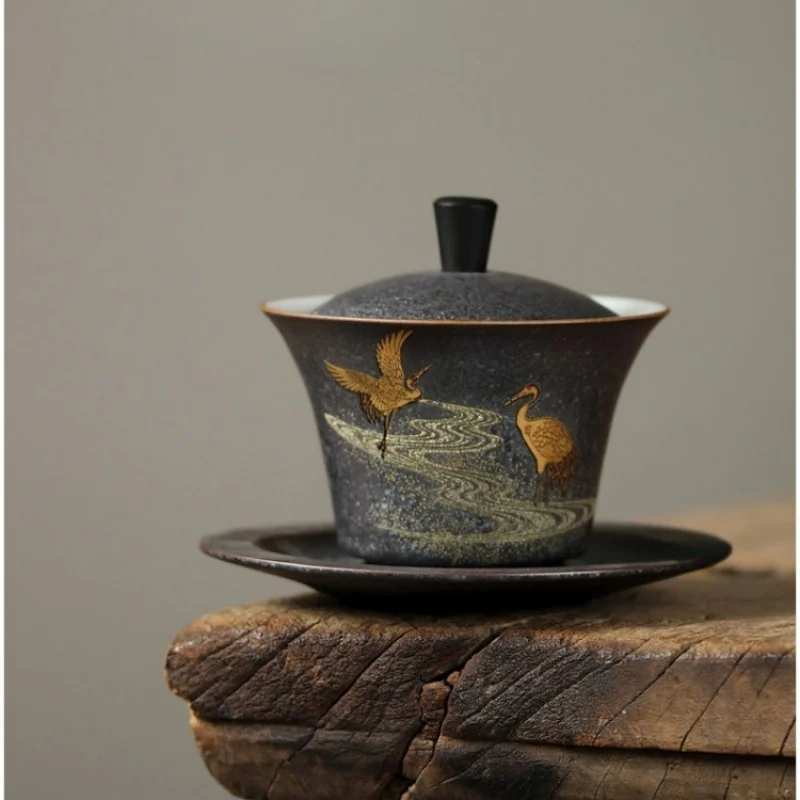 Ceramic Crane Gaiwan Ceramic Handmade Household Kung Fu Set Bowl Cup Tea Maker Ceremony