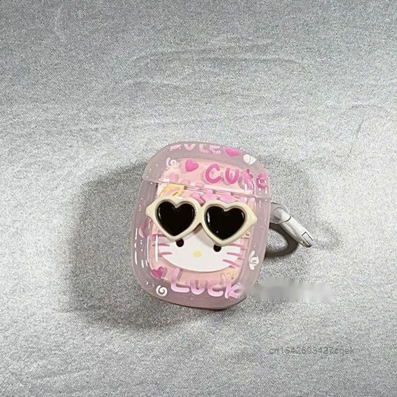 Sanrio Hello Kitty Cute Sunglasses Unique Design Earphone Case For AirPods 1 2 3  Generation Pro Pink Headphone Protective Cover image 3
