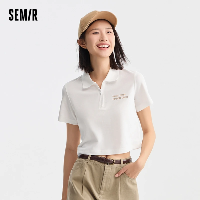 Semir Polo Shirt Women Short Letters Embroidery 2024 Summer New Antibacterial Texture Top Temperament