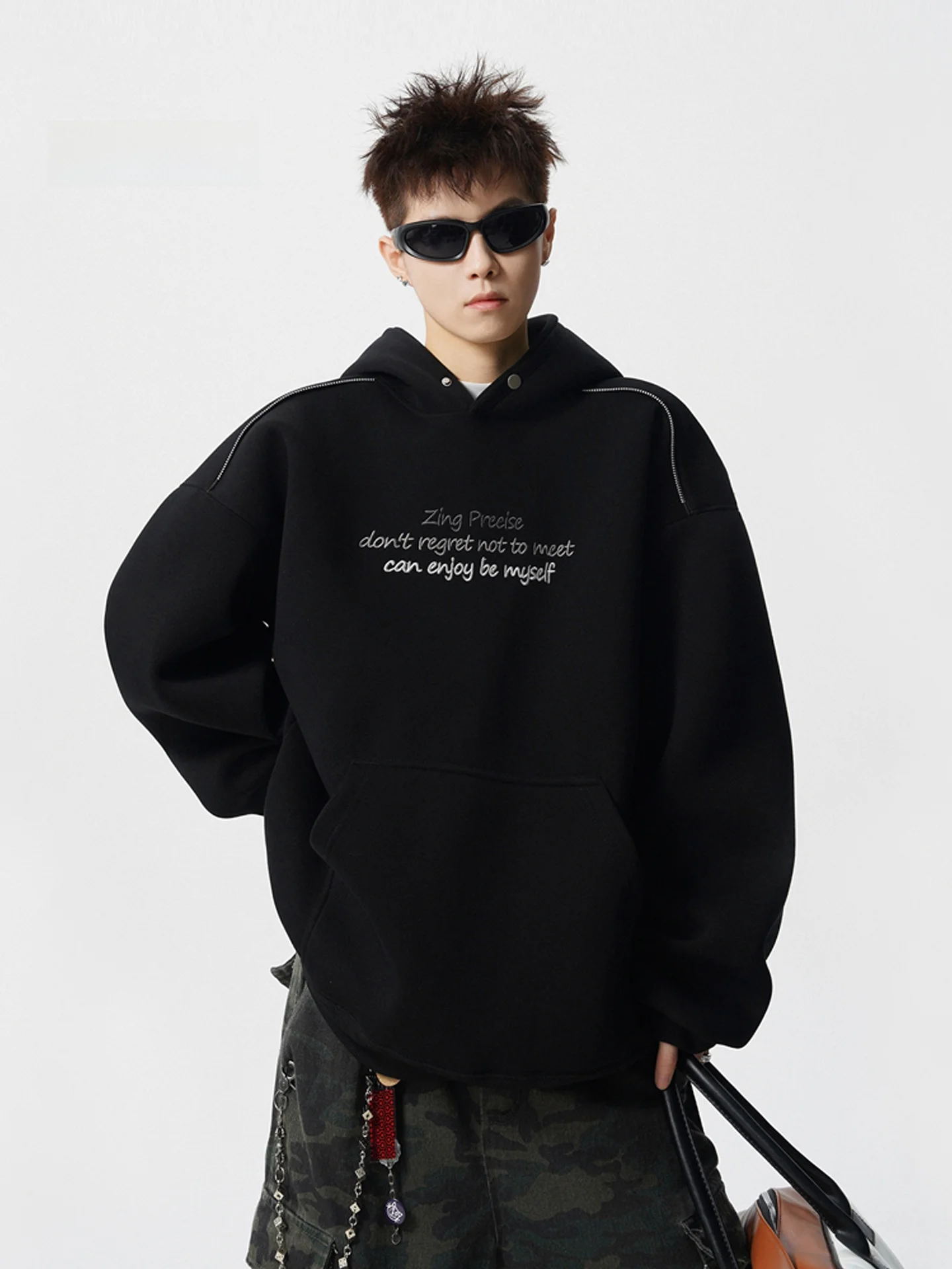 

Мужская толстовка с американской вышивкой, спортивная, плотная и жесткая, повседневная, из хлопка, с карманом-кенгуру, для молодежи