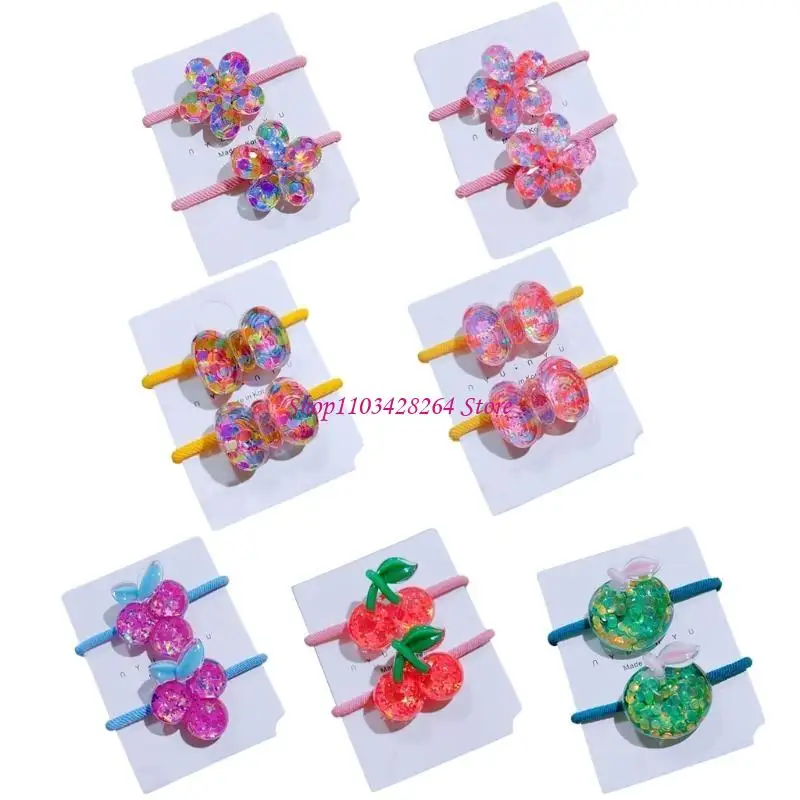 

2Pcs Shiny Sequins Hairbands Girls Sweet Ponytail Holder Child Hair Ropes