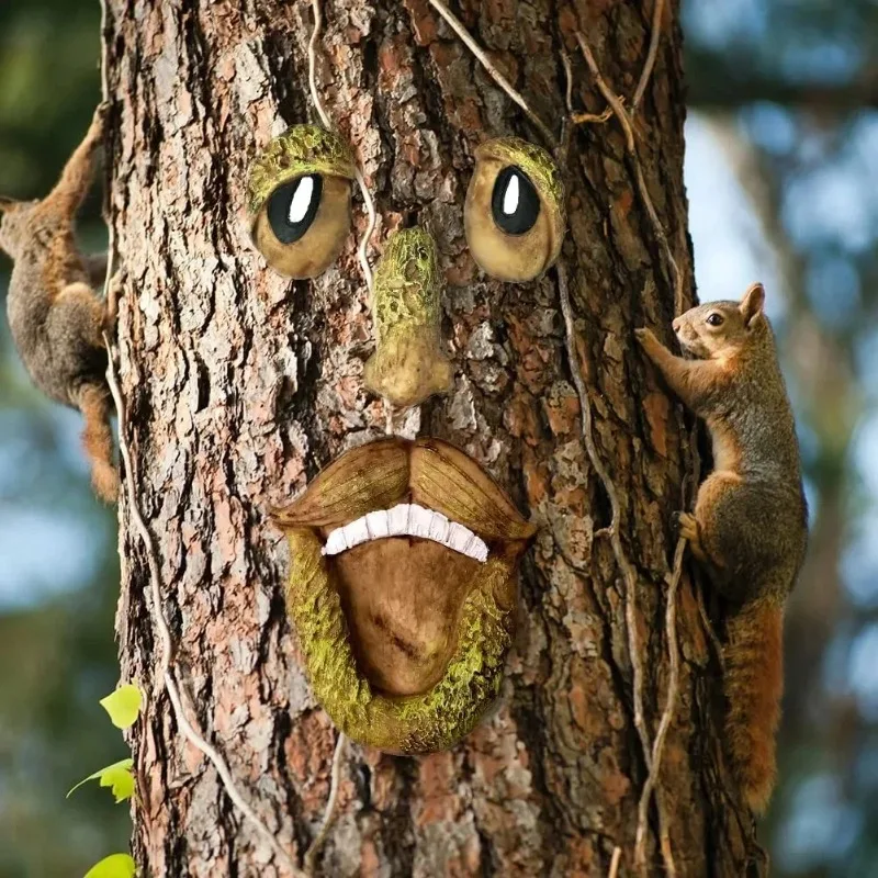 Tree Faces Decor Outdoor,Luminous Monster Facial Features Resin Ornaments,Old Man Tree Hugger Bark Ghost Face Decoration