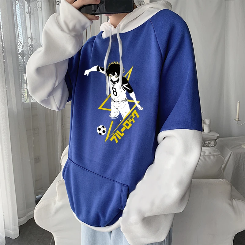 Anime Blue Lock Meguru Bachira Hoodies Patchwork Soccer Manga Printed Streetwear Oversized Fall Winter Warm Men Women Sweatshirt