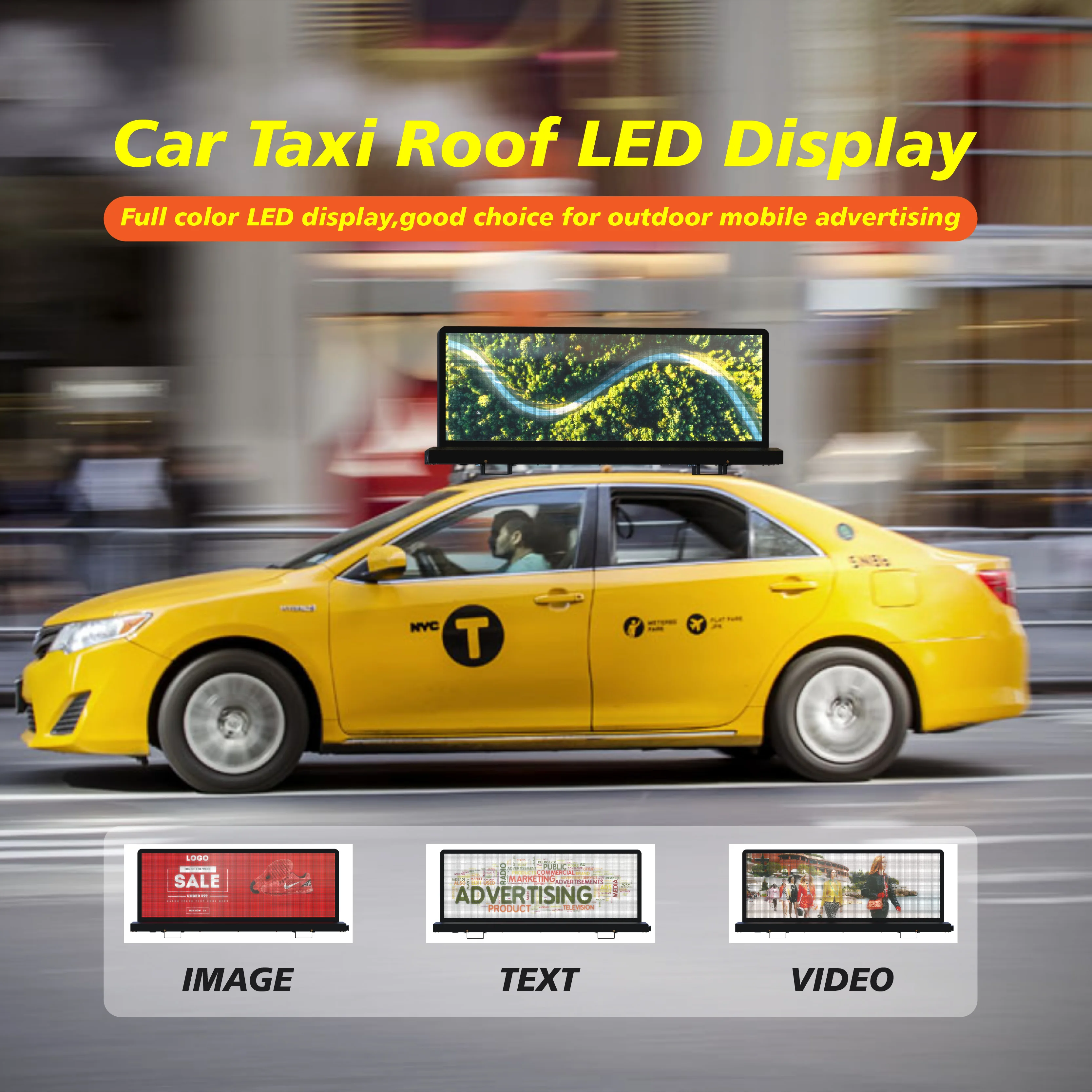 Ultra-Thin Double-Sided Taxi CarTop LED Display P5 Full Color Outdoor Advertising Screen with IP65 Waterproof Rating