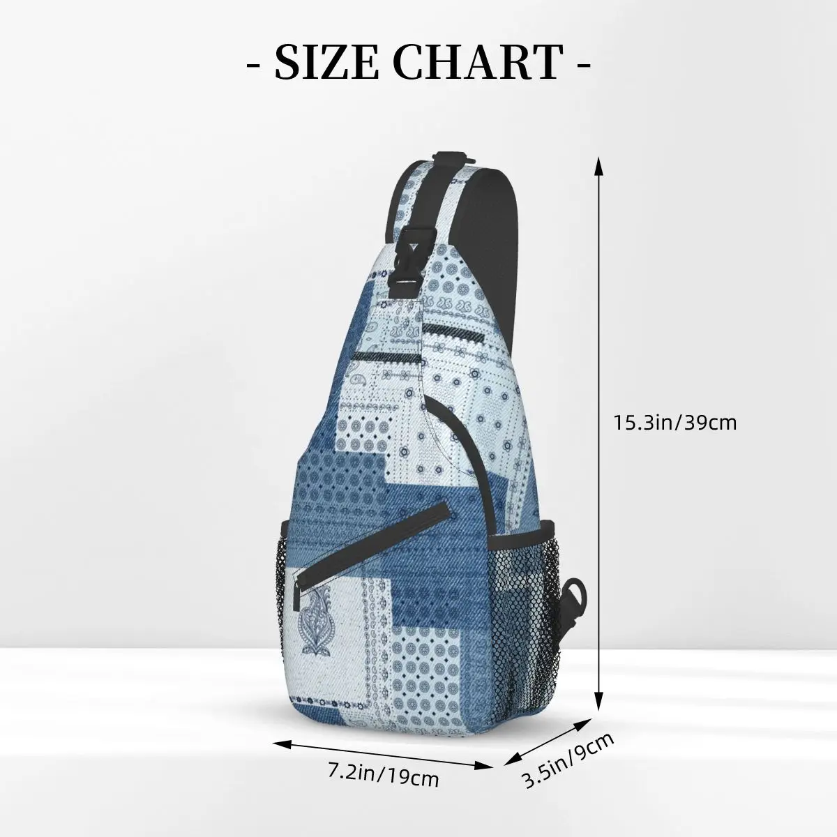 Denim Patchwork Paisley Sling Bags Chest Crossbody Shoulder Sling Backpack Outdoor Hiking Daypacks Pattern Bag