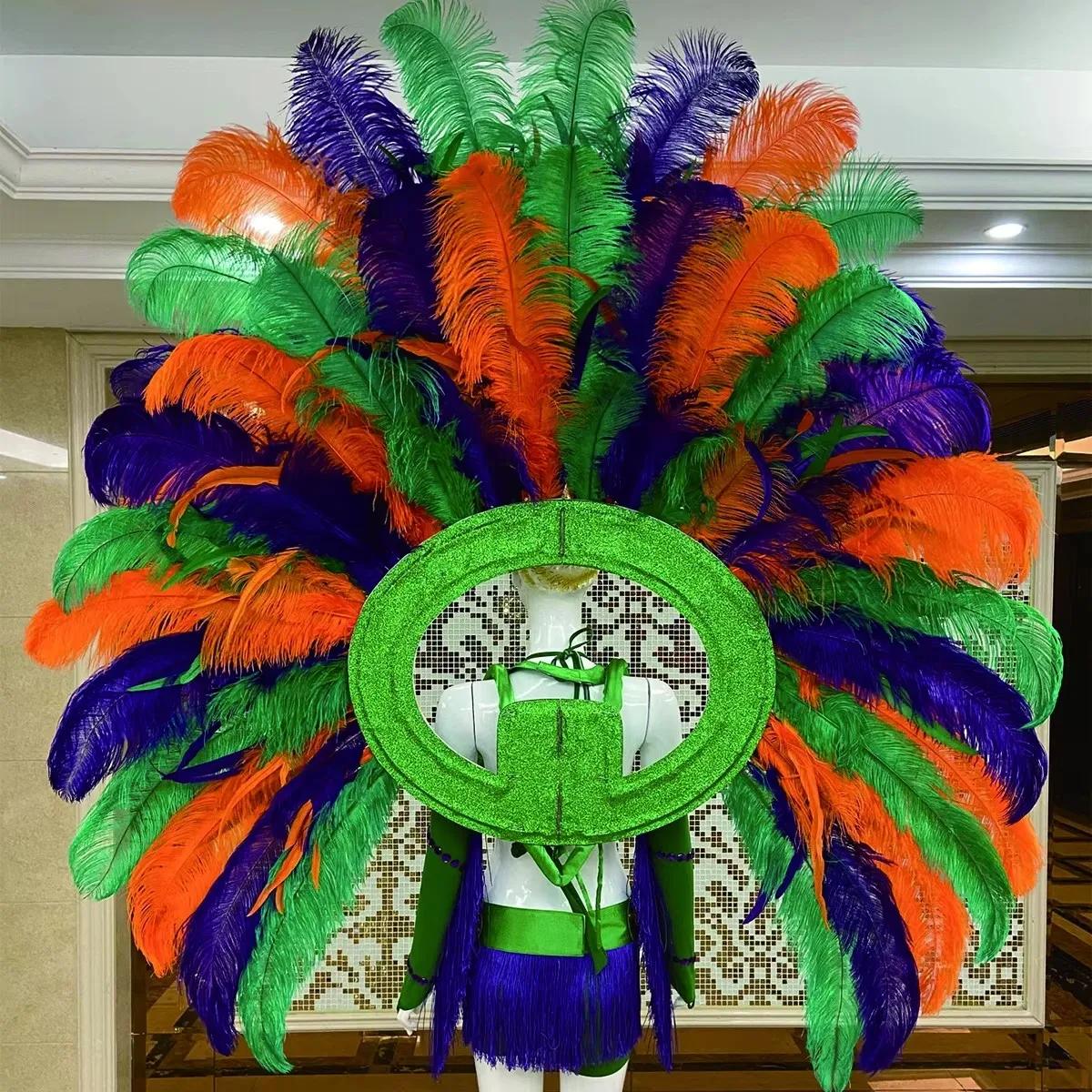 Brazilian Samba Headdress Props Parade Costume Carnival Party Stage Performance Ostrich Feather Wings