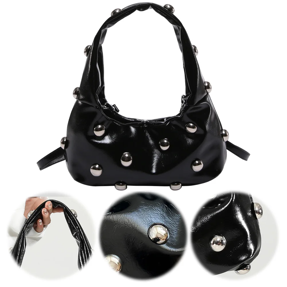 

Women PU Rivet Shoulder Bag Fashion Tote Handbag Adjustable Strap Cool Sling Bag Punk Style Satchel Purse Outdoor Travel Bag