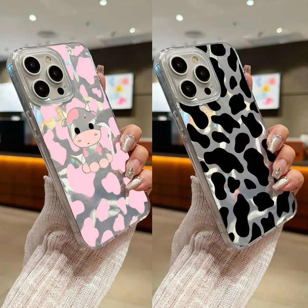 

Dairy Milk Cow Pattern Phone Case For iPhone 16,15,14,13,12,11 Plus,Pro,Max,Plus,SE4,E Transparent Satin Laser Glossy Cover