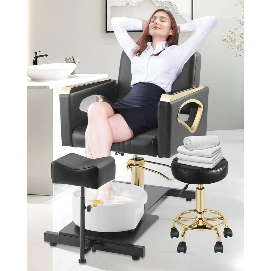 Stoel zonder sanitair voor Nail Tech, met verstelbare voetsteun en massagebadkom, rollende pedicurekruk, draagbare pedicurestation
