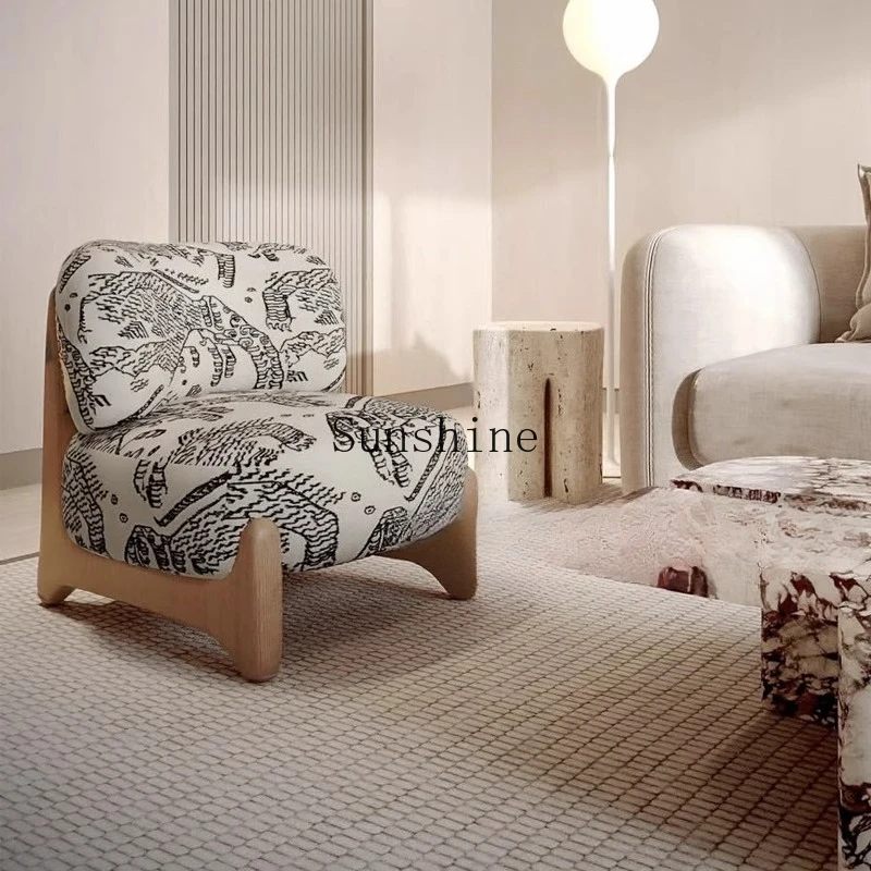 

Nordic solid wood single sofa chair wabi sandy wind tiger pattern cream wind simple casual back chair