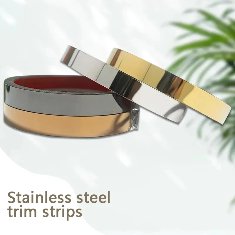 Silver Mirror Self Adhesive Stainless Steel Wall Trim Strip Self Adhesive Edge Liner for Ceiling Background Wall Study Decor