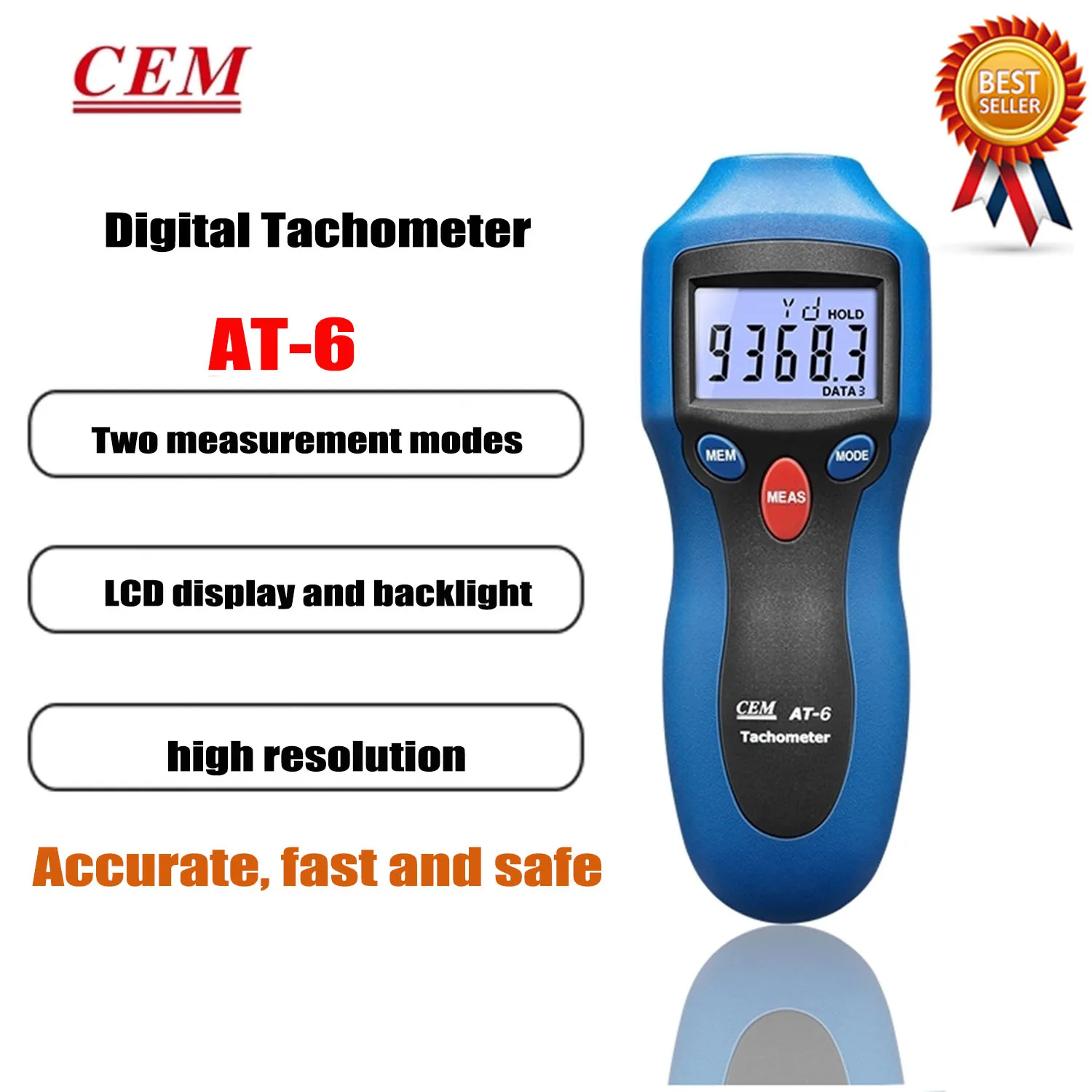 CEM AT-6 AT-8 Automobile Motor Tachometer Laser Tachometer High Precision Non-contact Laser Type Digital Display Meter.