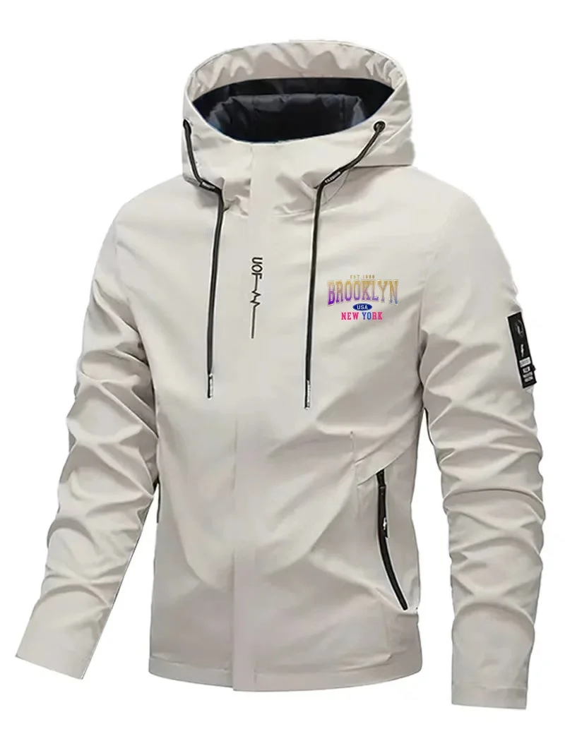 

2026, весенне-летняя мужская модная толстовка с карманом на молнии, ветрозащитная, водонепроницаемая, уличная, удобная, с застежкой на воротнике и веревкой