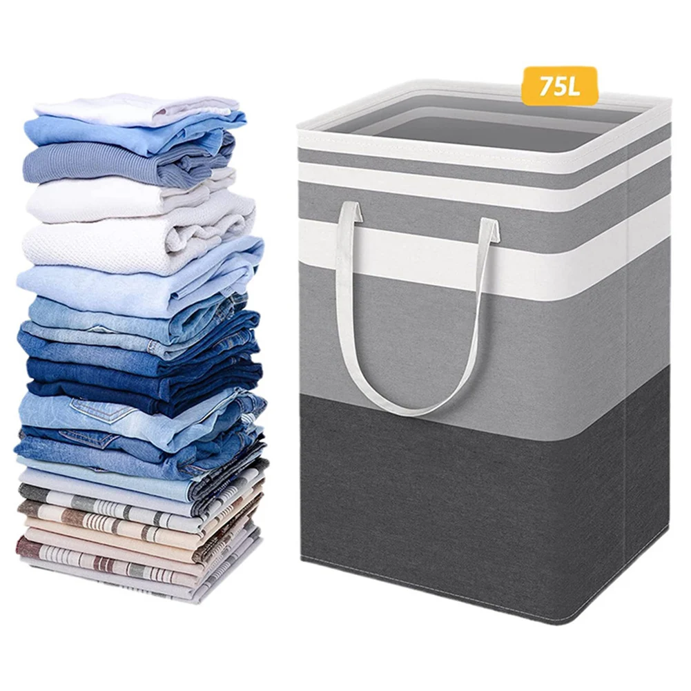 75L New Waterproof Fabric Laundry Basket Simple Clothes Sundries Storage Box Foldable Bag Large Capacity Laundry Storage Basket