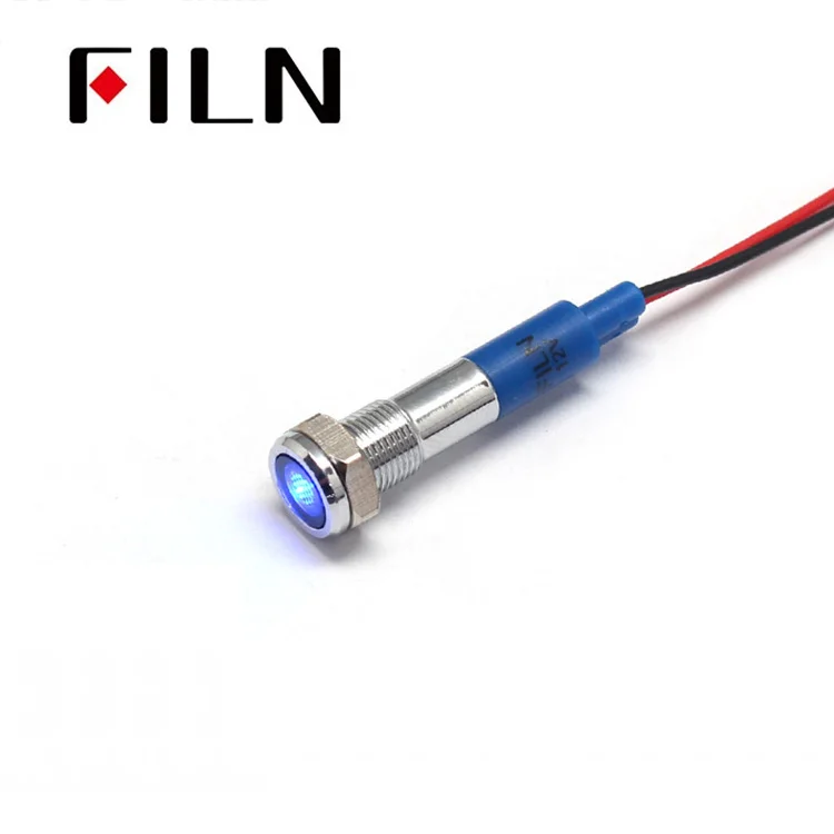 FILN 1 pz 6mm mini 12v 24V LED Indicatore luminoso in metallo piatto luce pilota lampada di segnalazione rosso verde blu arancione bianco con cavo da 20 cm